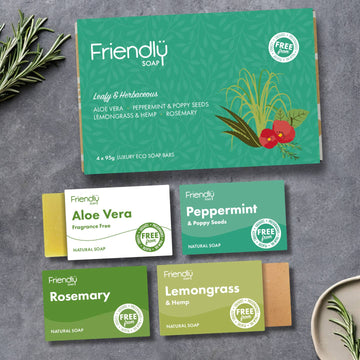 Vegan Soap Gift Set – Leafy & Herbaceous Selection (4 x 95g Bars, Plastic-Free & Handmade)