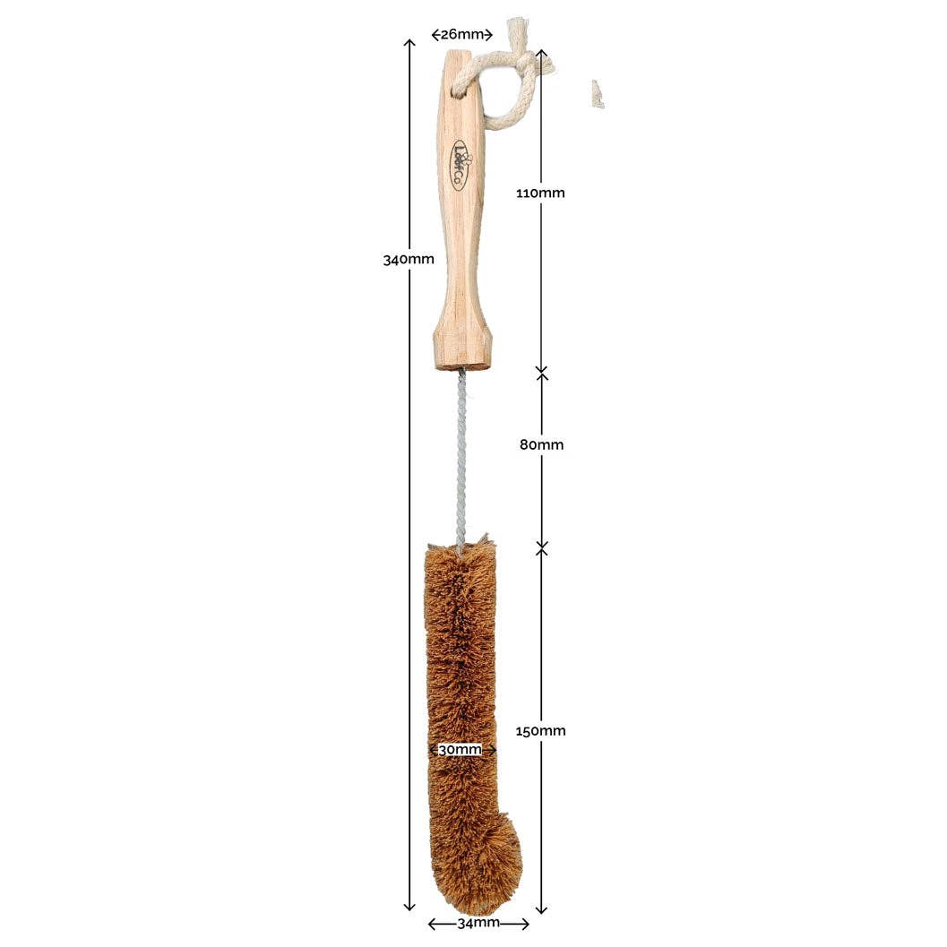 LoofCo Water Bottle Brush – Natural Coconut Coir Fibre with Rubberwood Handle