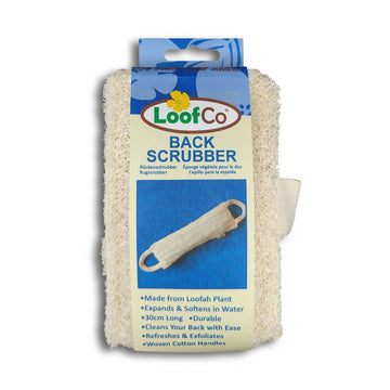 LoofCo Back Scrubber – Natural Loofah Exfoliator with Cotton Handles