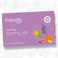 Vegan Soap Gift Set – Floral & Fruity Selection (4 x 95g Bars, Plastic-Free & Handmade)