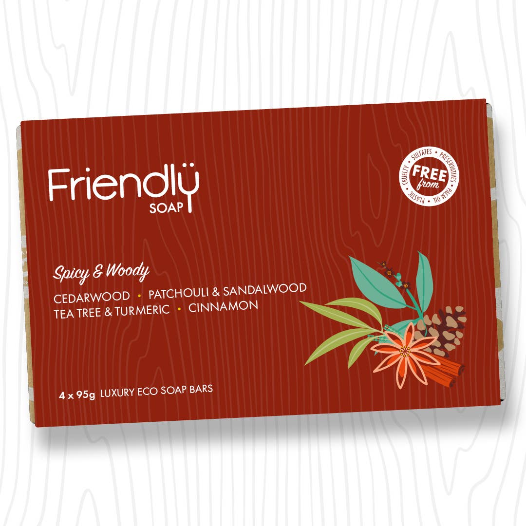 Vegan Soap Gift Set – Spicy & Woody Selection (4 x 95g Bars, Plastic-Free & Handmade)