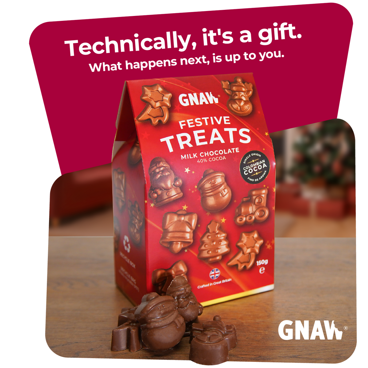 GNAW Mini Christmas Chocolate Treats | 40% Colombian Milk Chocolate Festive Shapes