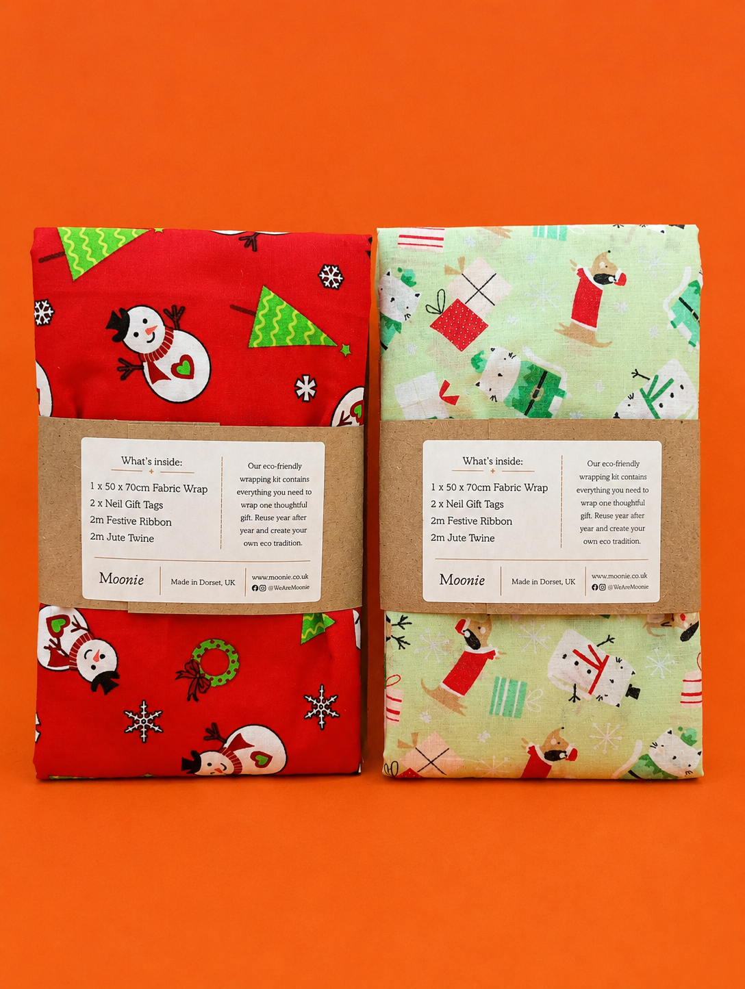 Reusable Christmas Wrapping Kit | Eco Fabric Gift Wrap, Ribbon, Twine & Tags | Red or Green