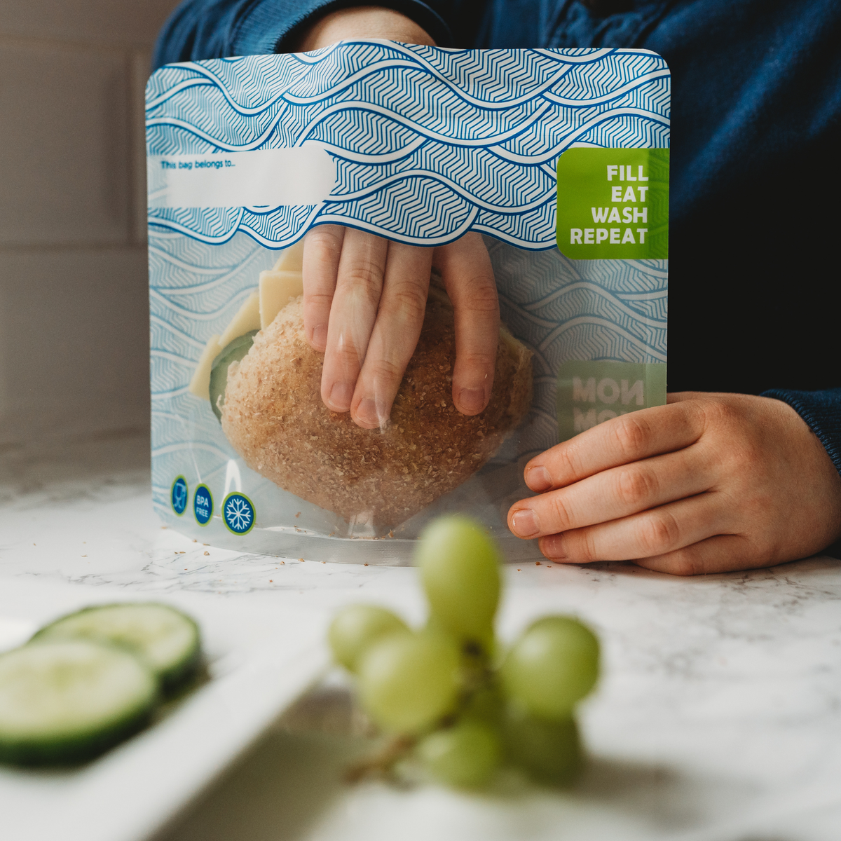 4 WAVE Reusable Sandwich Bags | Pack of 4 | Washable Lunch Bags