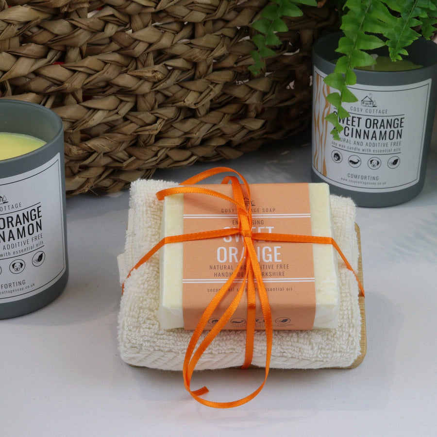 Natural Soap, Cotton Cloth & Bamboo Dish Gift Set – Handmade in Yorkshire