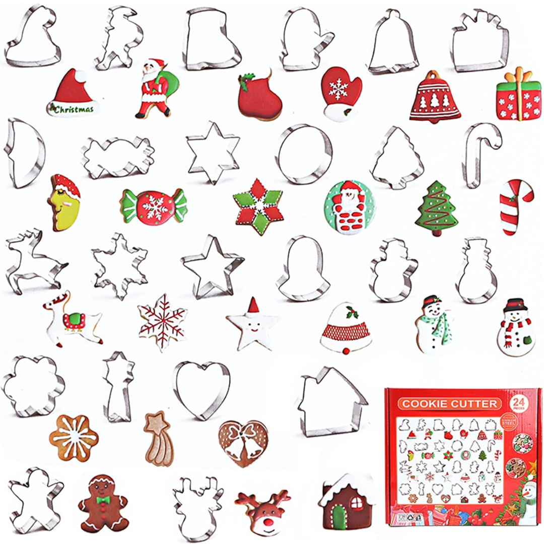 Christmas Cookie Cutter Set – 24pcs Stainless Steel Biscuit Moulds