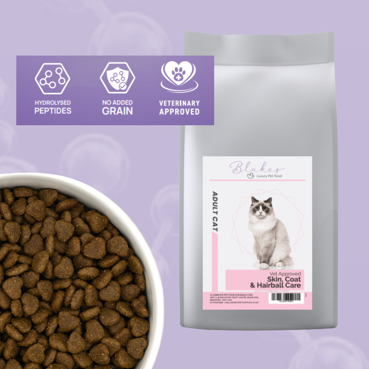 Blake’s Luxury Pet Food Peptide+ Cat Skin, Coat & Hairball Care Hydrolysed Salmon Adult Cat Food