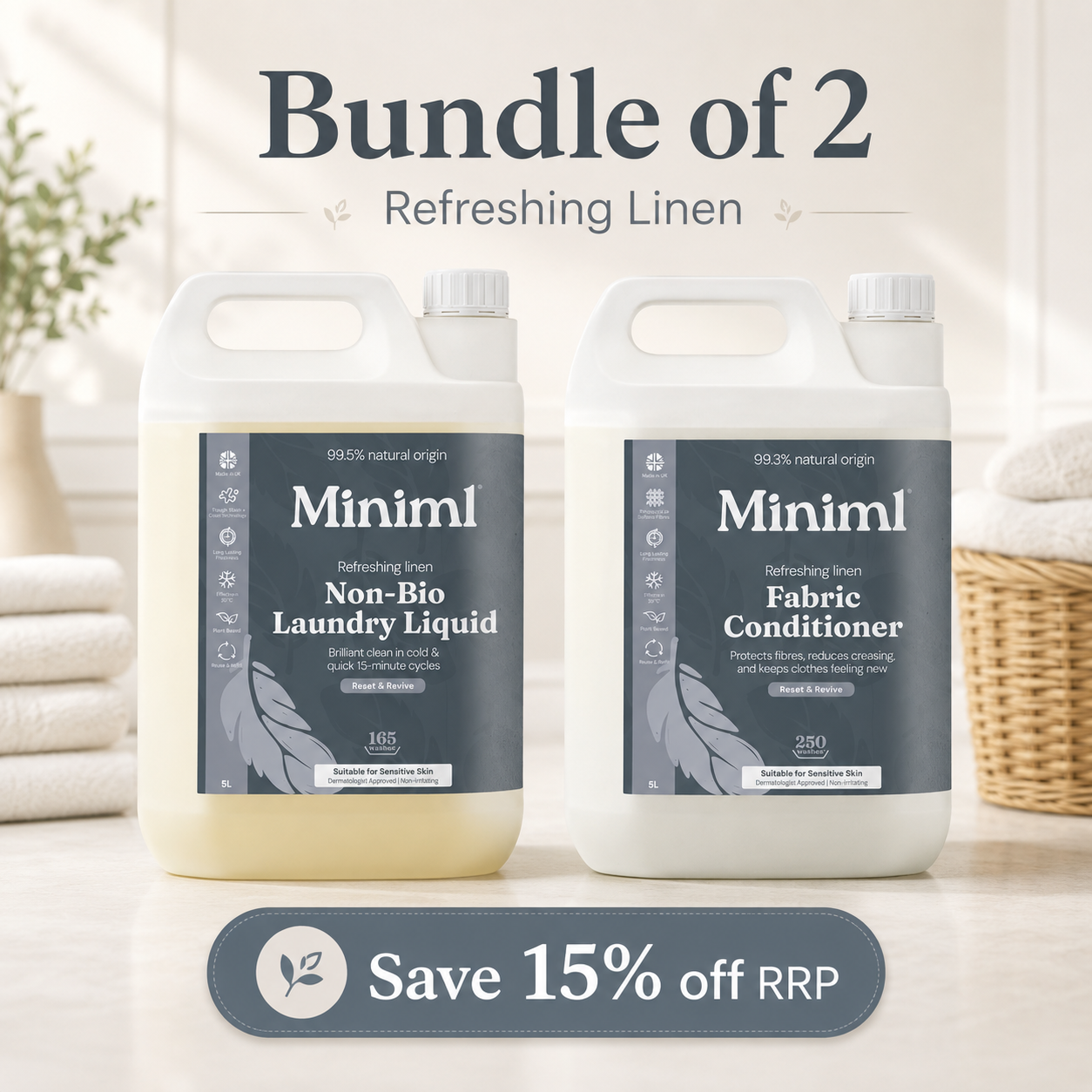 Miniml Refreshing Linen 5L Laundry Bundle – Laundry Liquid & Fabric Conditioner