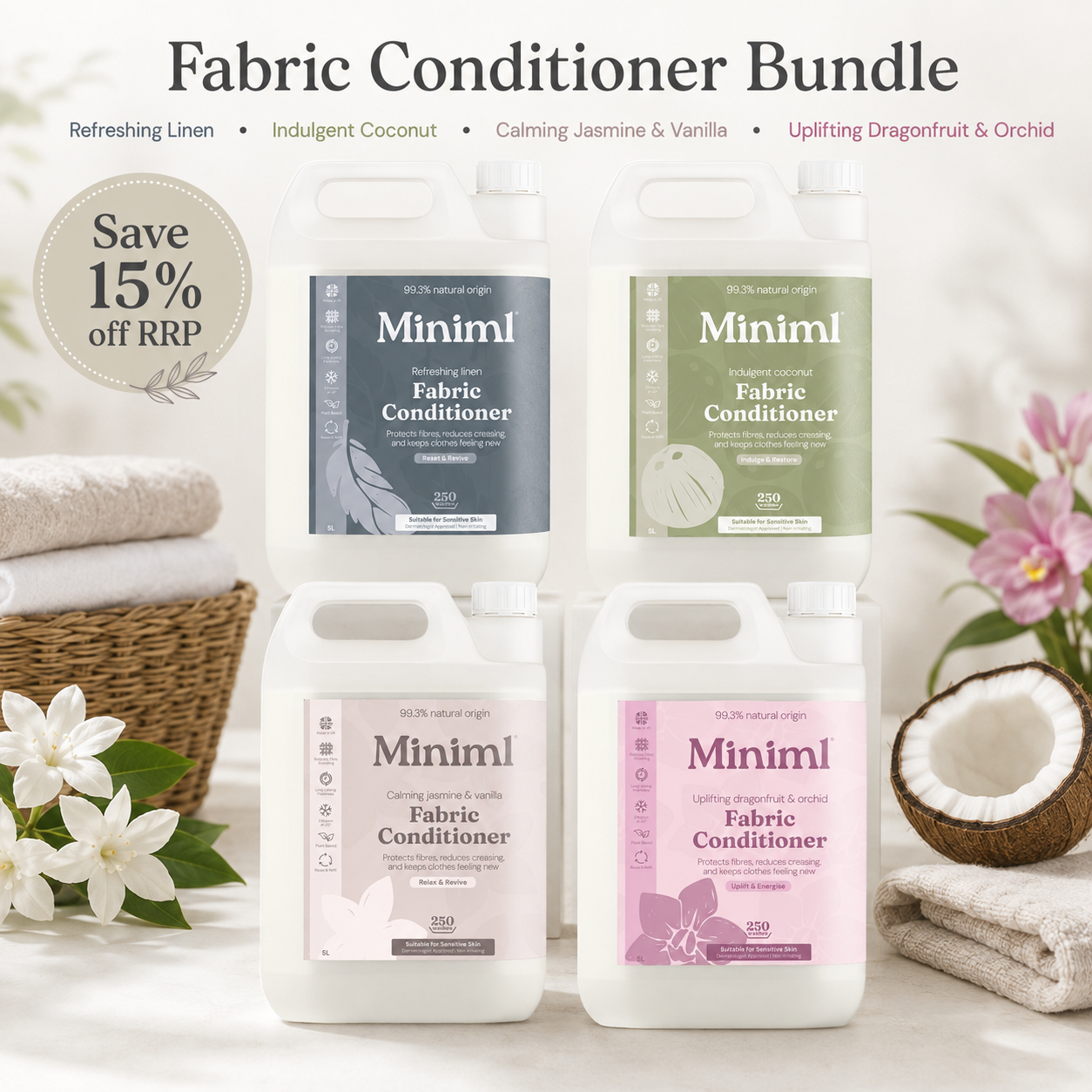 Miniml Fabric Conditioner 5L Try It All Bundle – All 4 Scents, 20L Total