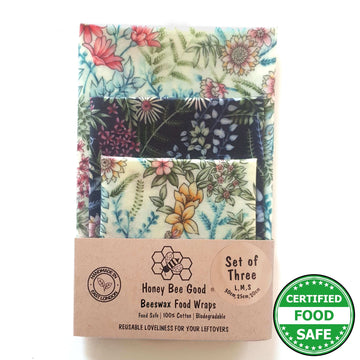 Beeswax Food Wraps Classic Set of 3 | Botanical Design