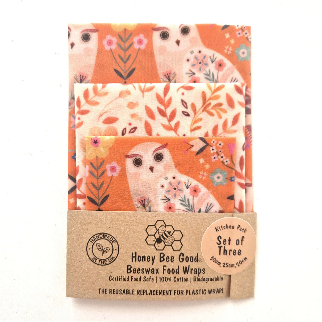 Beeswax Food Wraps Comfort Set of 3 | Owls Design