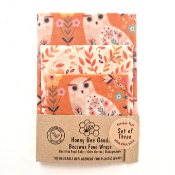 Beeswax Food Wraps Comfort Set of 3 | Owls Design