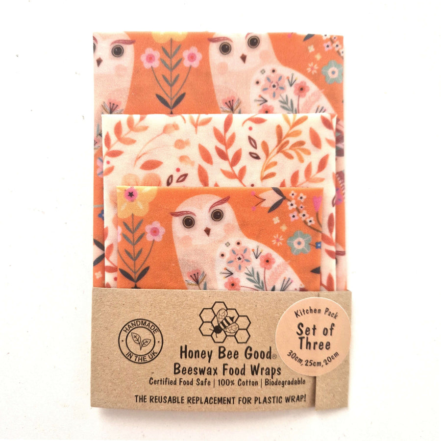 Beeswax Food Wraps Comfort Set of 3 | Owls Design