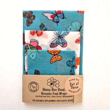 Beeswax Food Wraps Set of 3 – Butterfly Design | Certified Food Safe, Handmade UK