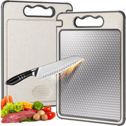 Double-Sided Stainless Steel Cutting Board with Wheat Straw & Knife Sharpener