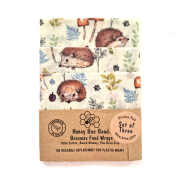 Beeswax Food Wraps Limited Edition Set of 3 | Hedgehogs Design