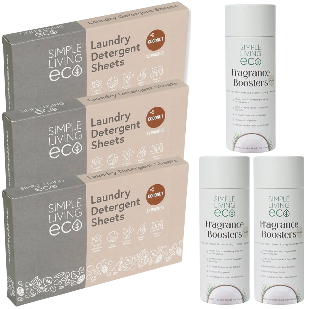 Simple Living Eco Laundry Bundle - 3 Packs of Laundry Sheets & Scent Boosters
