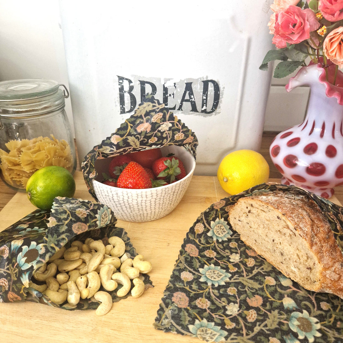 British Beeswax 100% Cotton Food Wraps Set of 3 | William Morris Evenlode Blue