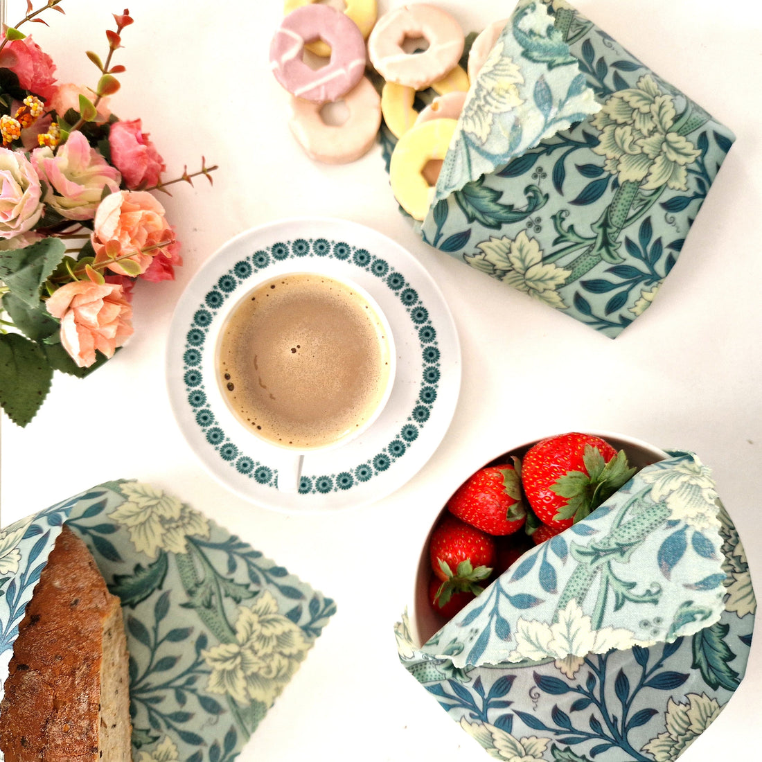 British Beeswax 100% Cotton Food Wraps Set of 3 | William Morris Hammersmith