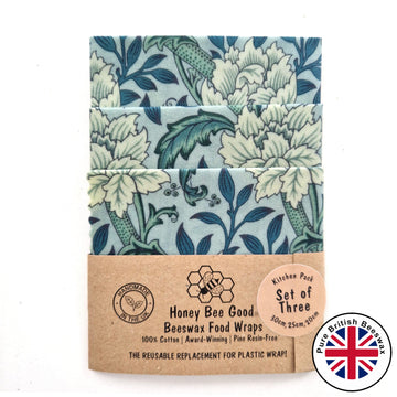 British Beeswax 100% Cotton Food Wraps Set of 3 | William Morris Hammersmith