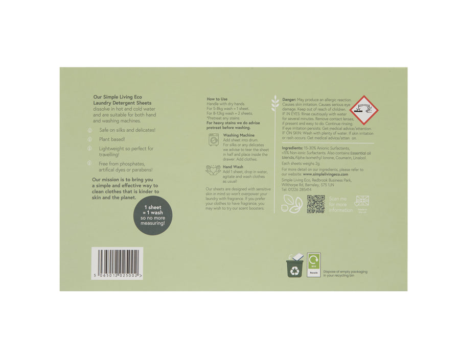 Simple Living Eco Laundry Detergent Sheets | Plastic Free | Made in the UK | 32 Washes