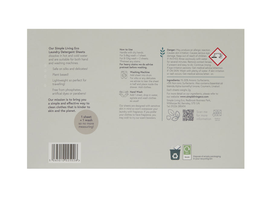 Simple Living Eco Laundry Detergent Sheets | Plastic Free | Made in the UK | 32 Washes
