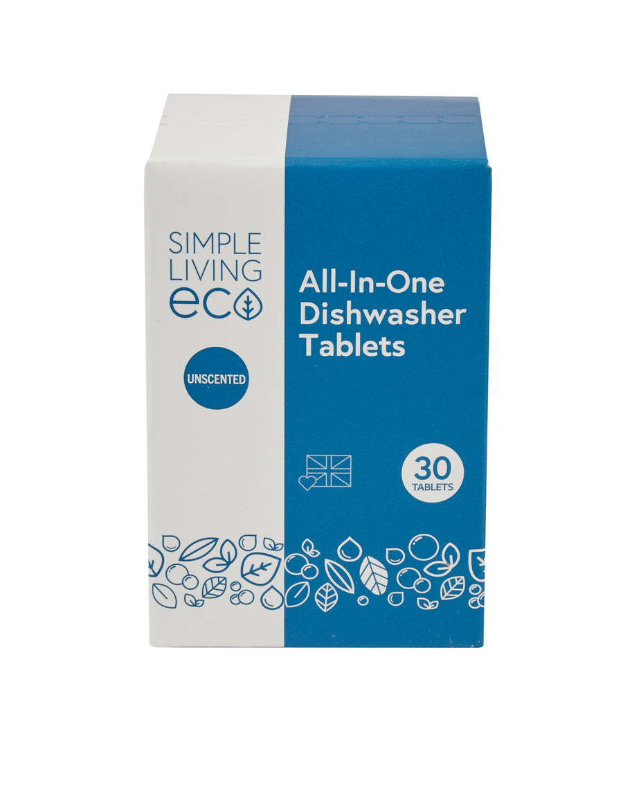 Simple Living Eco All-In-One Dishwasher Tablets | Plant-Based & Plastic-Free | 30 Pack