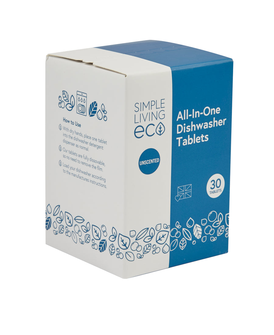 Simple Living Eco All-In-One Dishwasher Tablets | Plant-Based & Plastic-Free | 30 Pack