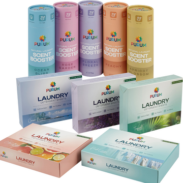 Purum Eco Laundry Mega Bundle – 320 Laundry Sheets + 1.375kg Scent Boosters