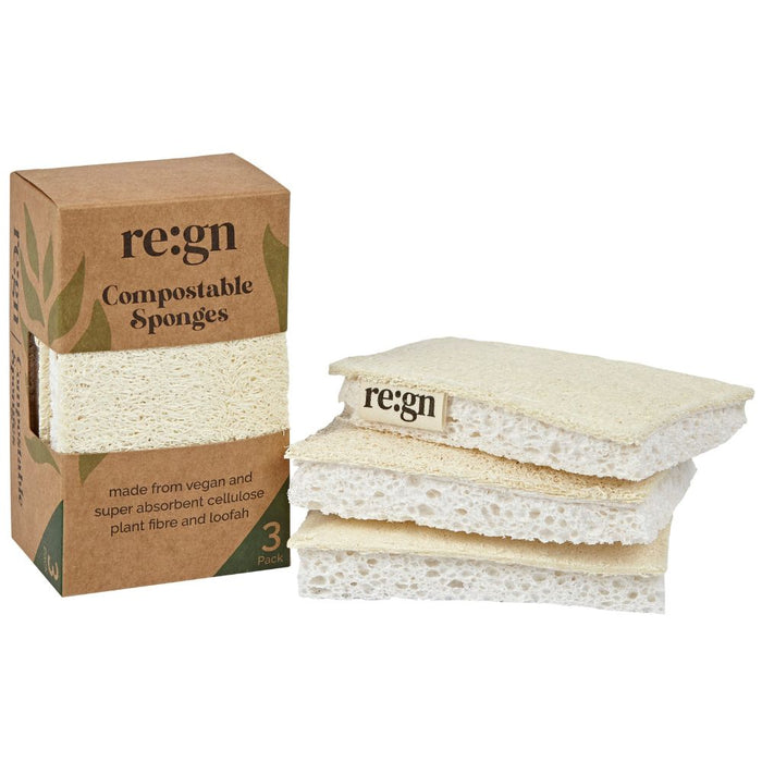 Compostable Kitchen Sponges with Natural Loofah Scourer - 3 Pack