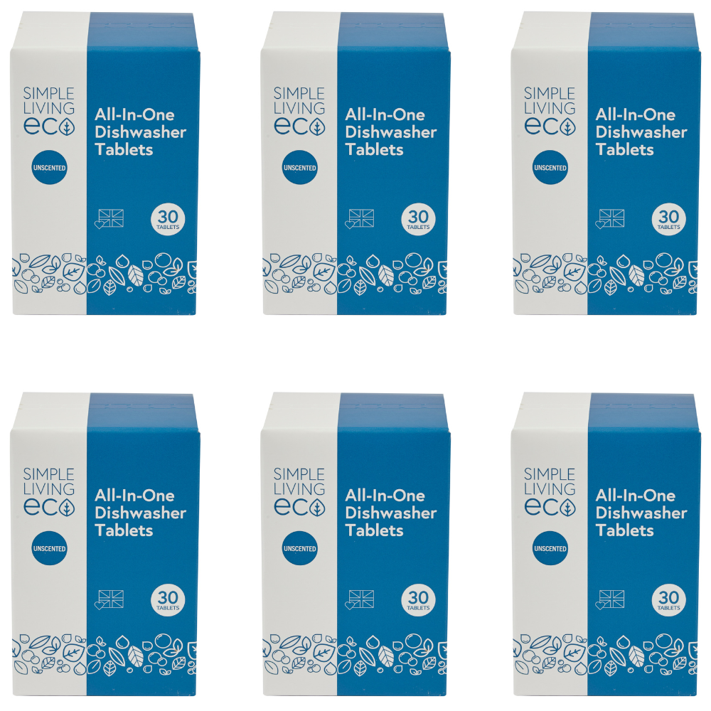 Simple Living Eco All-In-One Dishwasher Tablets | Plant-Based & Plastic-Free | 180 Tablets | Made In The UK