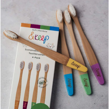 Pack of 4 Kids Bamboo Toothbrushes by &Keep