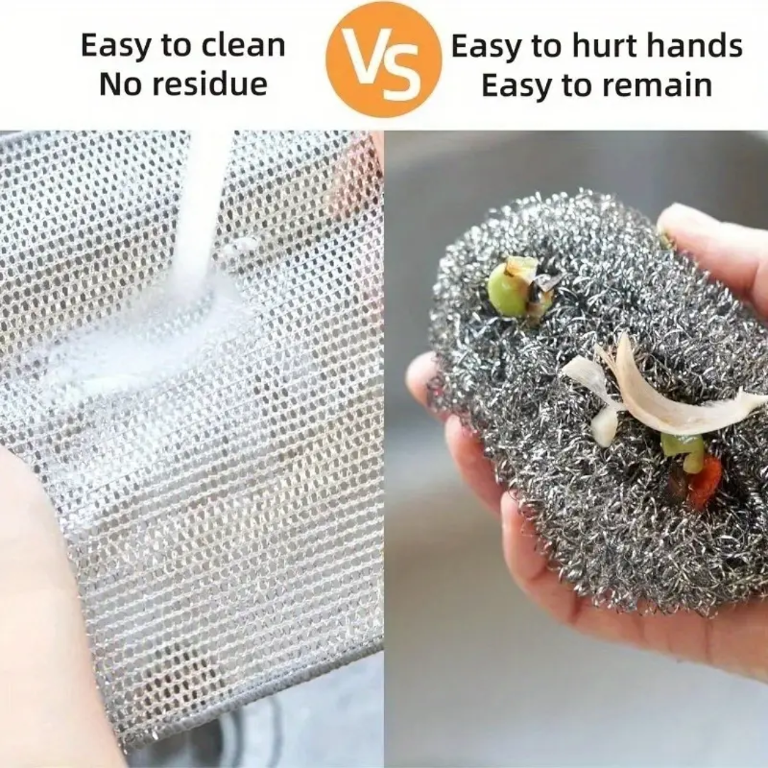 Double-Sided Stainless Steel Wire Dishcloths – Non-Scratch, Heavy-Duty Cloths | 10 Pack