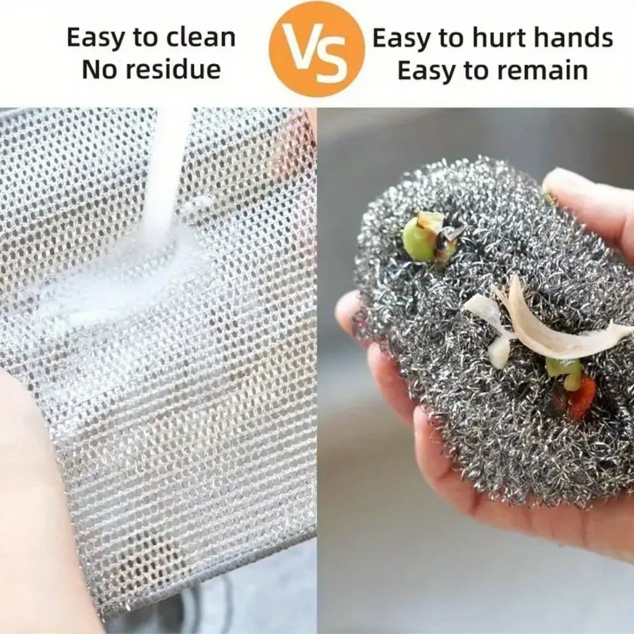 Double-Sided Stainless Steel Wire Dishcloths – Non-Scratch, Heavy-Duty Cloths | 10 Pack