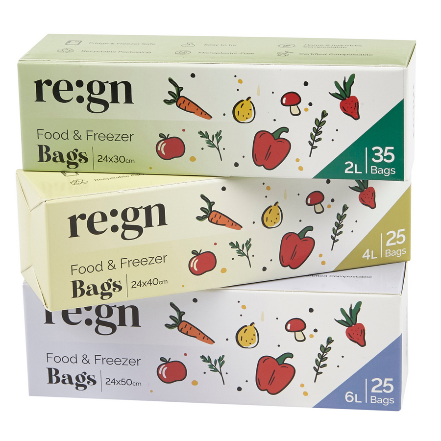 Compostable & Biodegradable 4L Food and Freezer Bags – 25 Bags per Roll, Leakproof, Plant-Based Storage