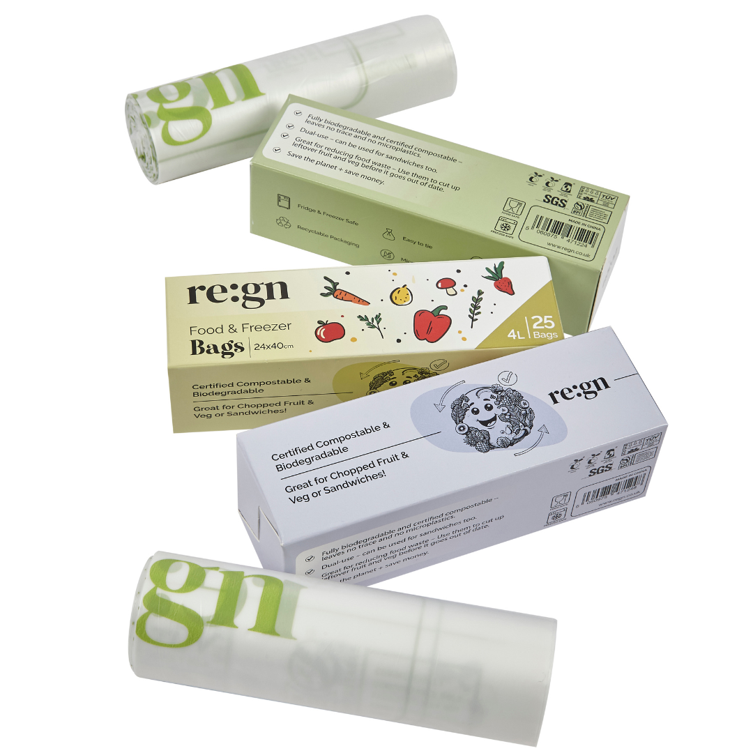 Compostable & Biodegradable 4L Food and Freezer Bags – 25 Bags per Roll, Leakproof, Plant-Based Storage