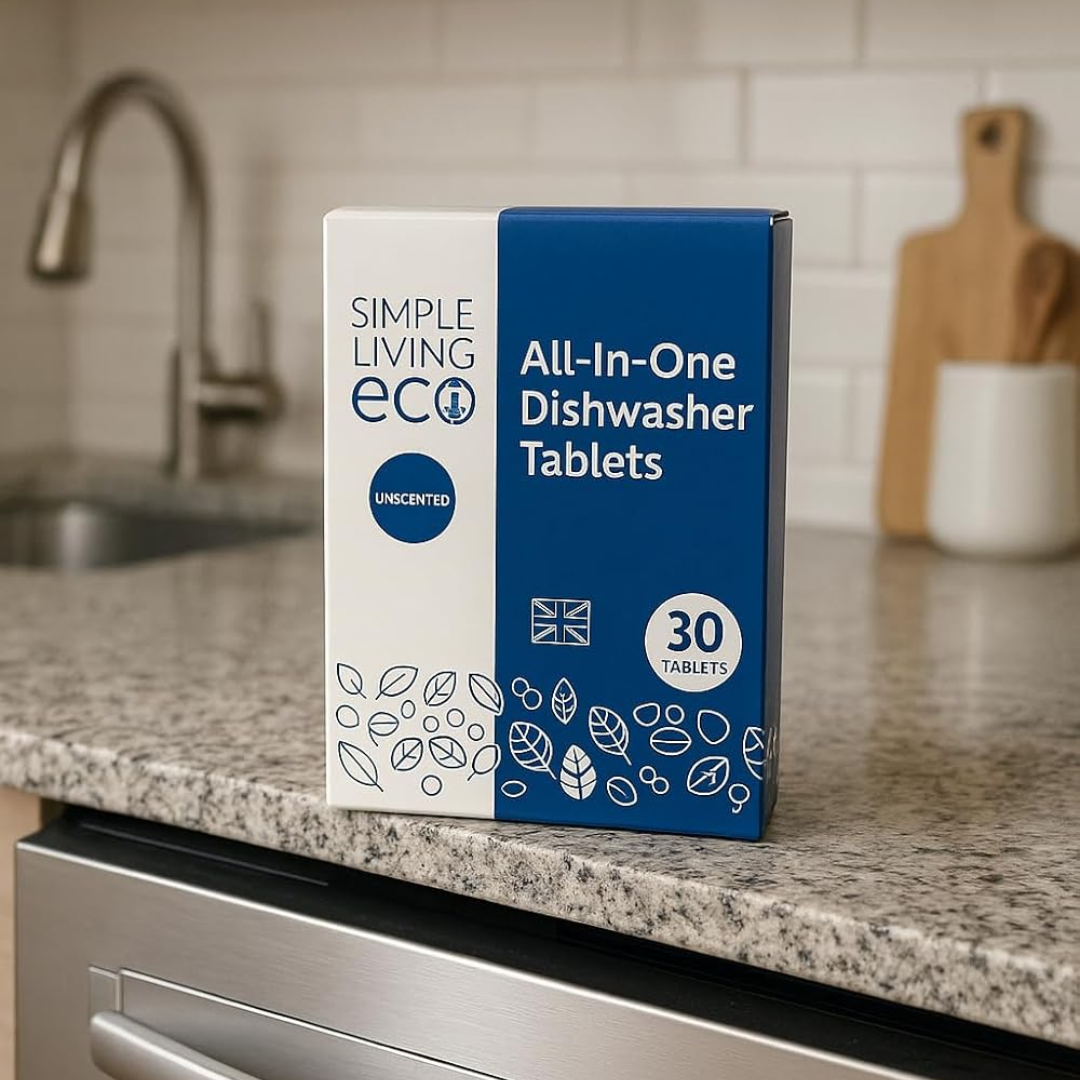 Simple Living Eco All-In-One Dishwasher Tablets | Plant-Based & Plastic-Free | 30 Pack