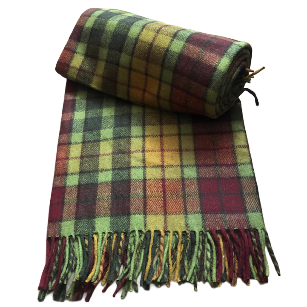 Buchanan Autumn Green Recycled Wool Blanket in Soft Tartan Check
