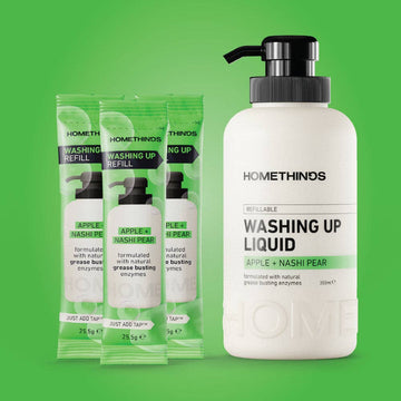 Washup Starter Kit - Powder-to-Gel Washing Up Liquid with Refill Sachets (1 Bottle + 3 Sachets)


