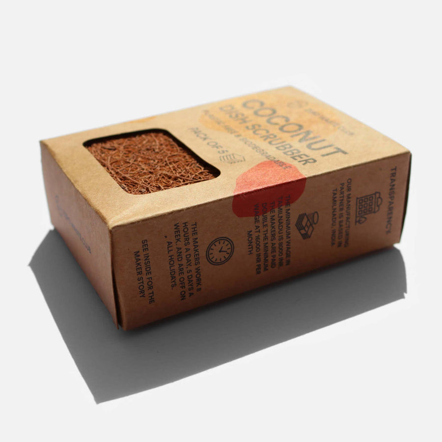 Zero Waste Club Biodegradable Coconut Kitchen Scourers - 5 Pack 