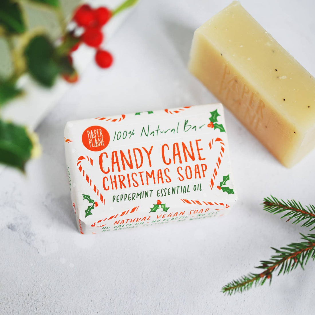 100% Natural Vegan Christmas Soap Bar – Peppermint Candy Cane