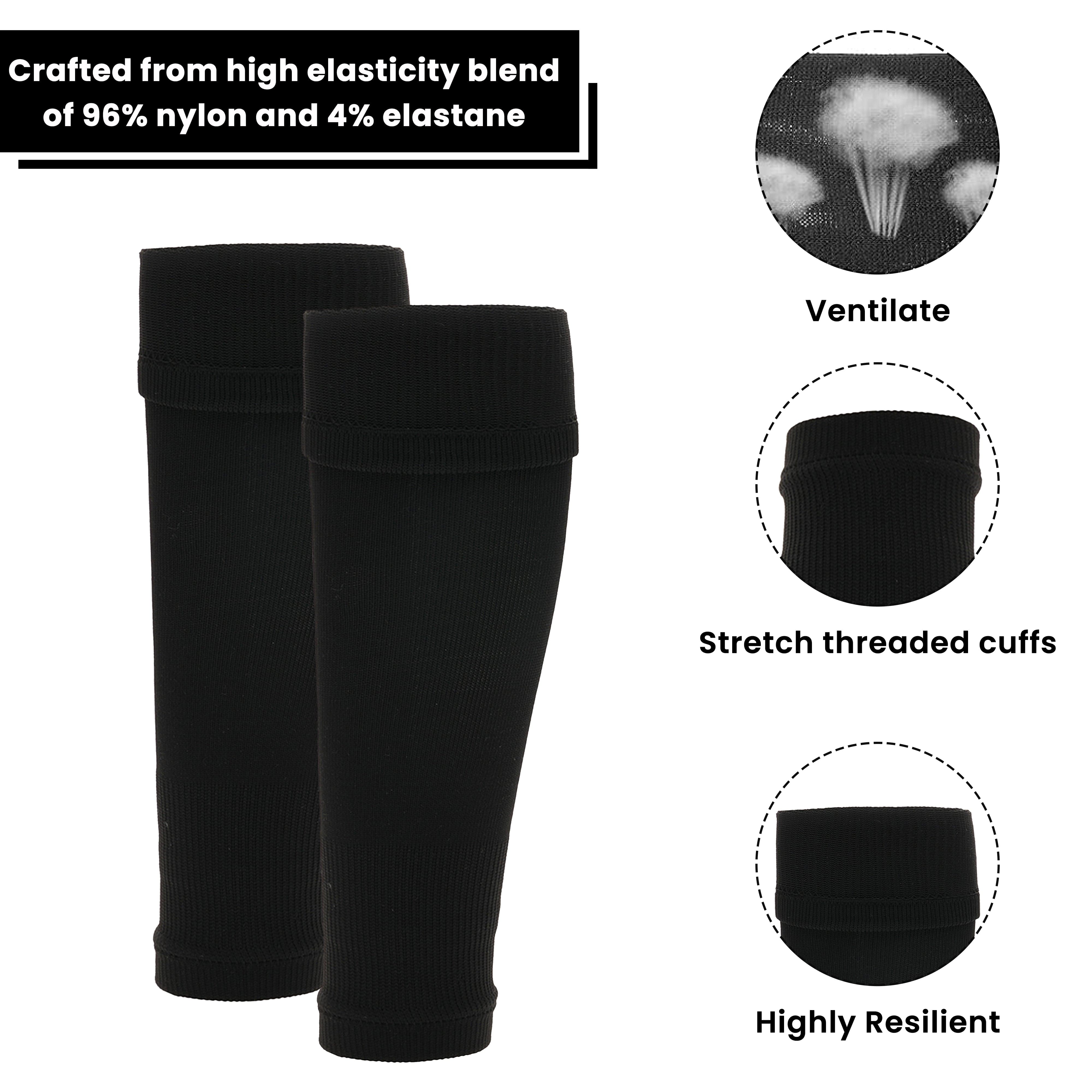 Sock Stack Adults Black Football Leg Sleeve Socks Compression Support Over Shin Pads