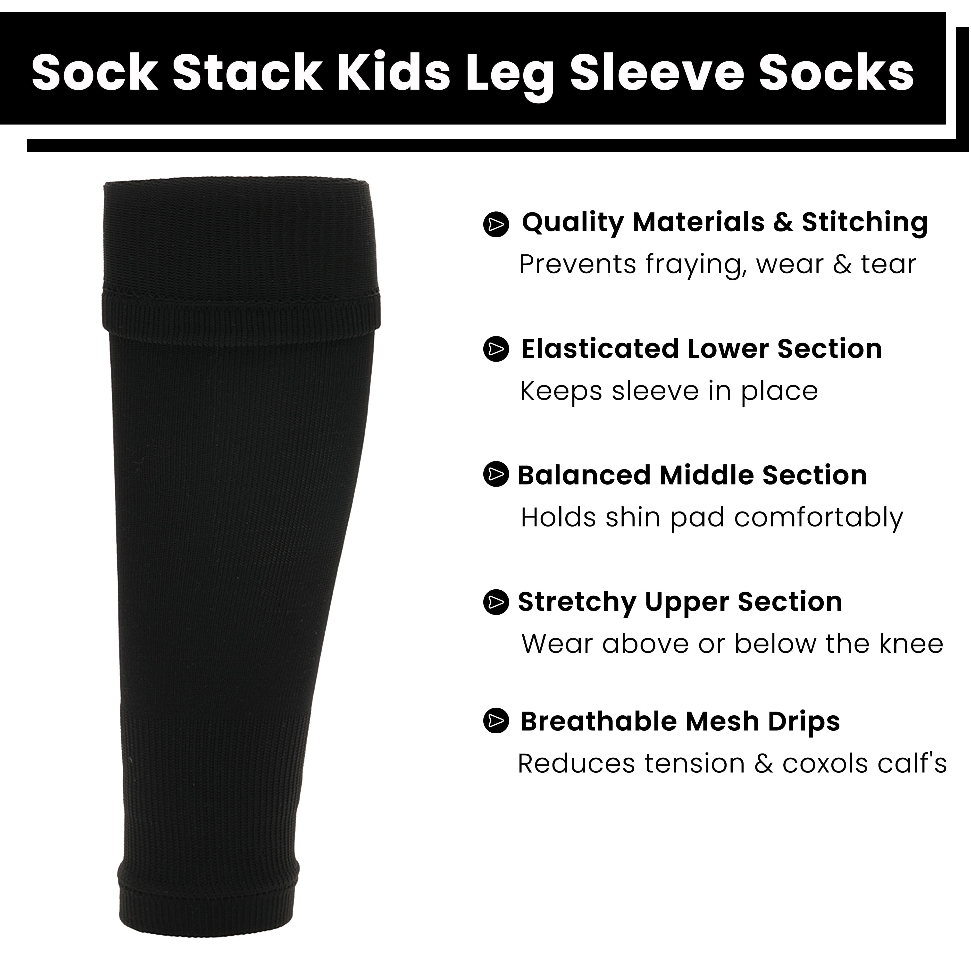Sock Stack Adults Black Football Leg Sleeve Socks Compression Support Over Shin Pads