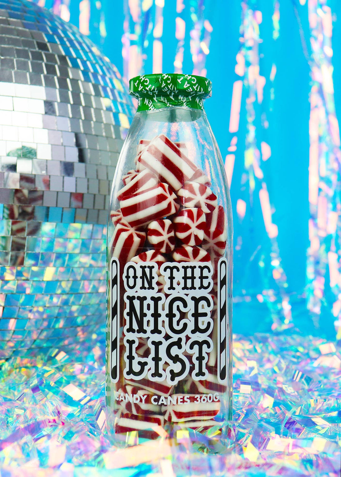 On The Nice List Sweet Bottle – Candy Cane Strawberry & Cream Gummies