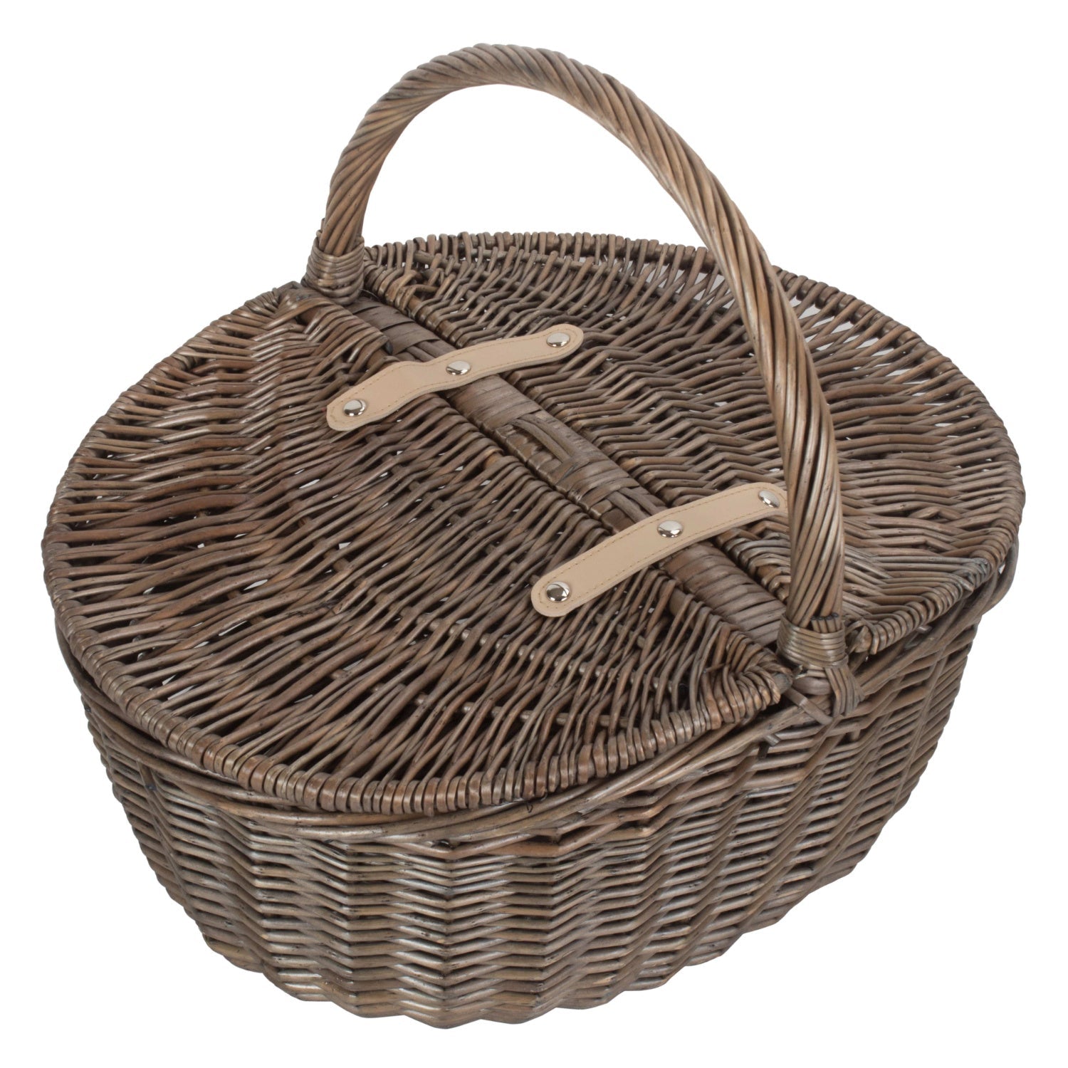 Antique Wash Finish Willow Oval Picnic Basket - REGN