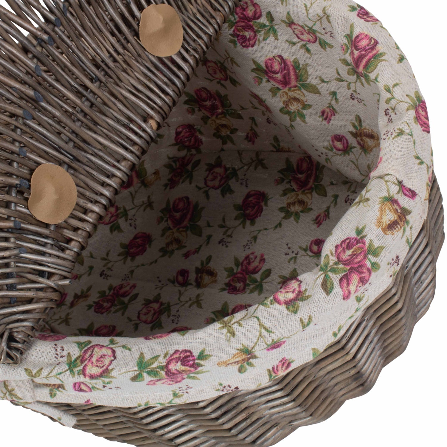 Antique Wash Finish Willow Oval Picnic Basket with Garden Rose Lining - REGN