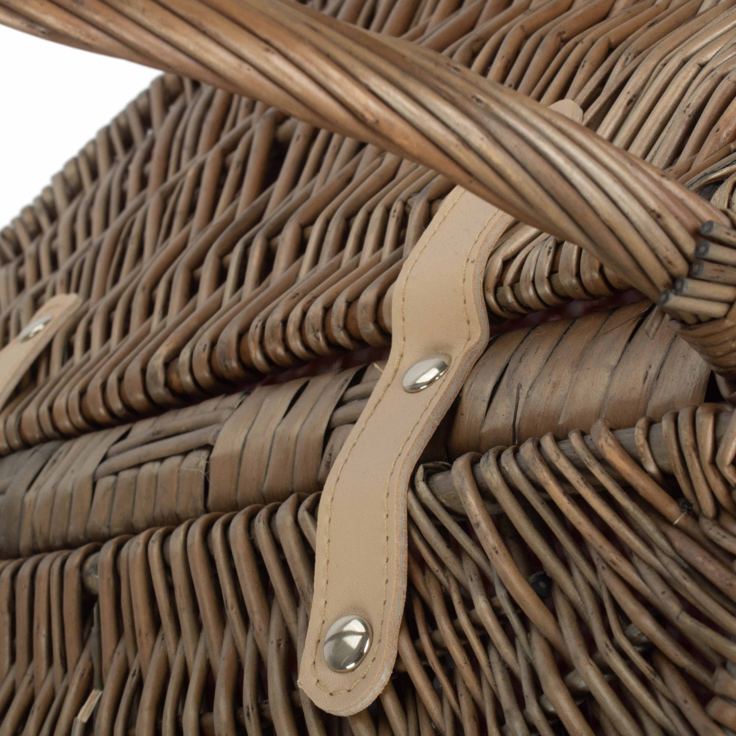 Antique Wash Finish Willow Oval Picnic Basket with Red & White Checked Lining - REGN