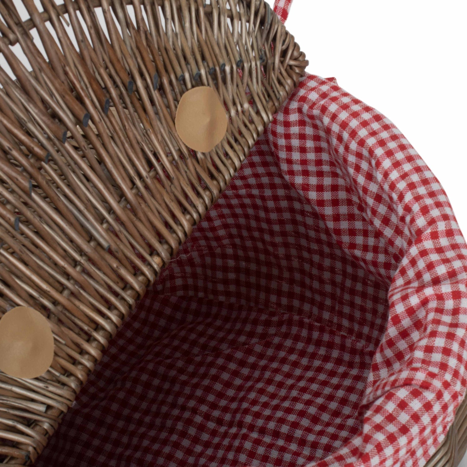 Antique Wash Finish Willow Oval Picnic Basket with Red & White Checked Lining - REGN