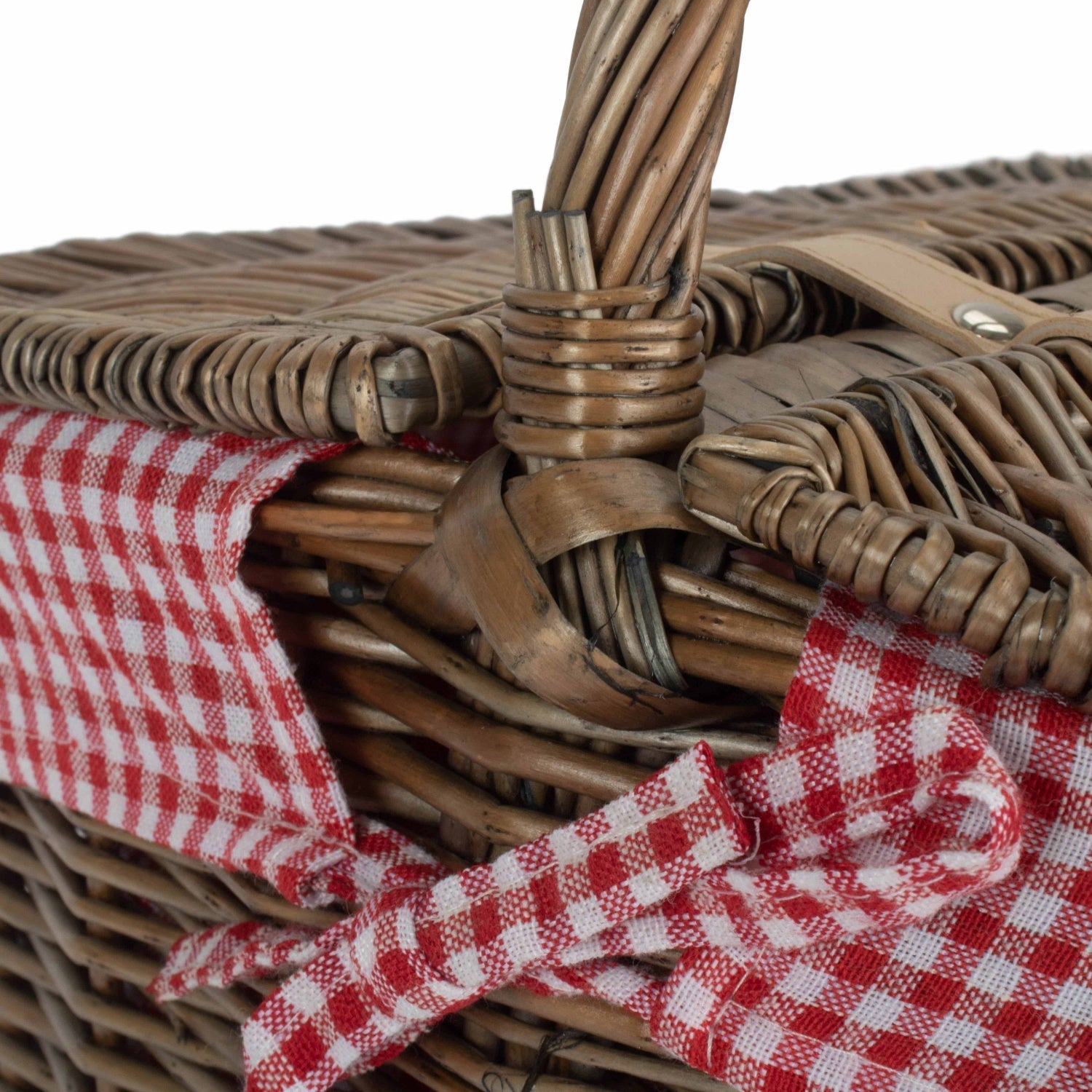 Antique Wash Finish Willow Oval Picnic Basket with Red & White Checked Lining - REGN