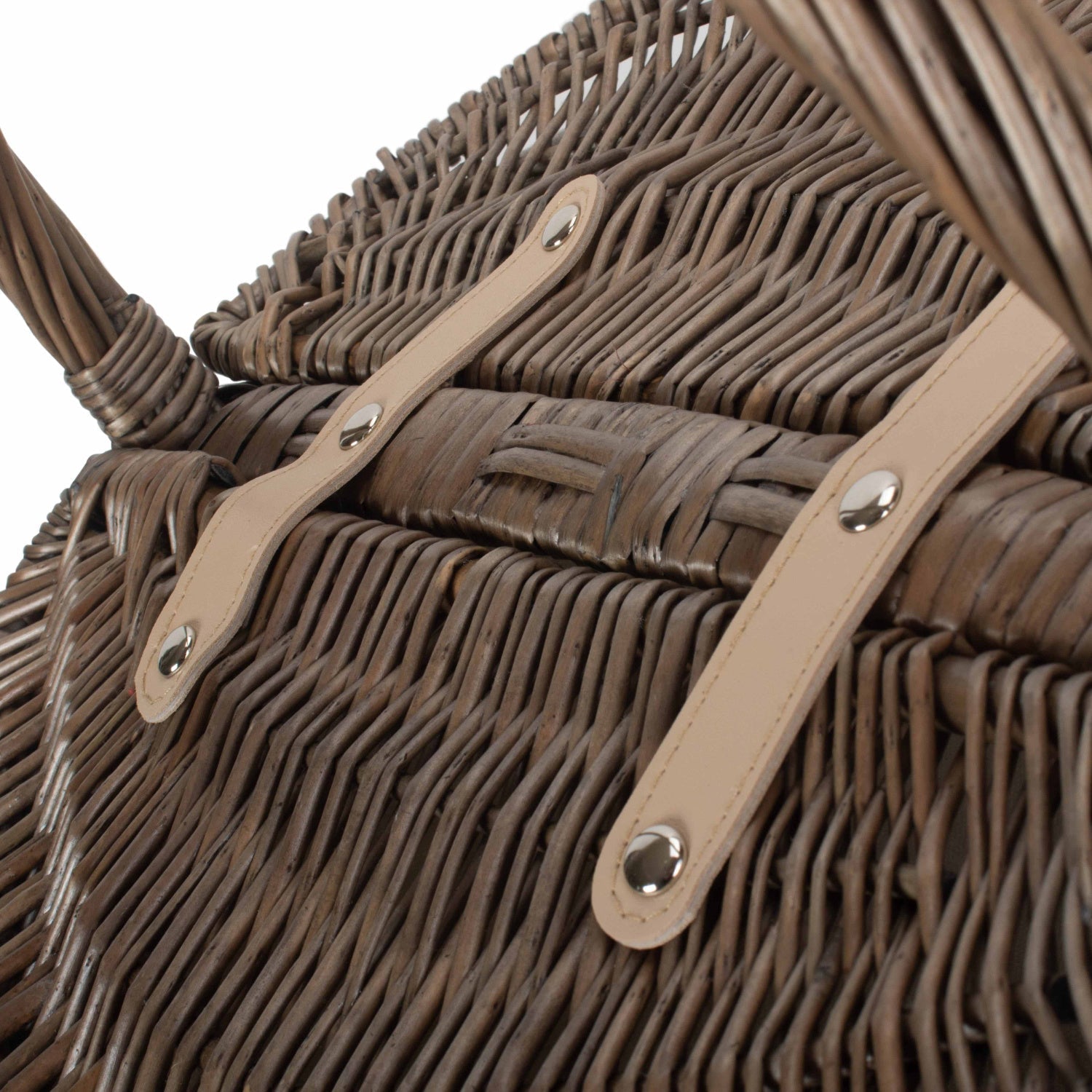 Antique Wash Finish Willow Oval Picnic Basket with White Lining - REGN